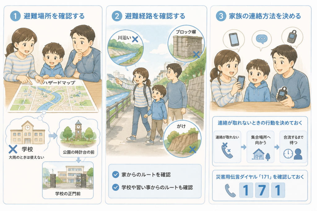 子どものいる家庭で最初に確認したい防災ポイント。避難場所・避難経路・家族の連絡方法の3つ