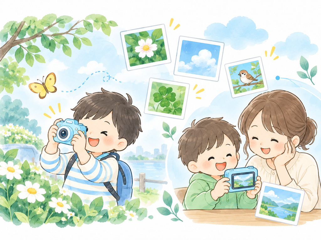 キッズカメラで写真を楽しむ子ども